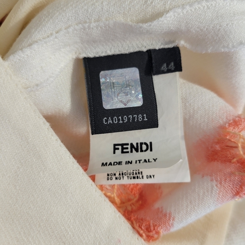 Fendi White Linen Cutout Detail Watercolor Embroidered Dress - Picture 7 of 10